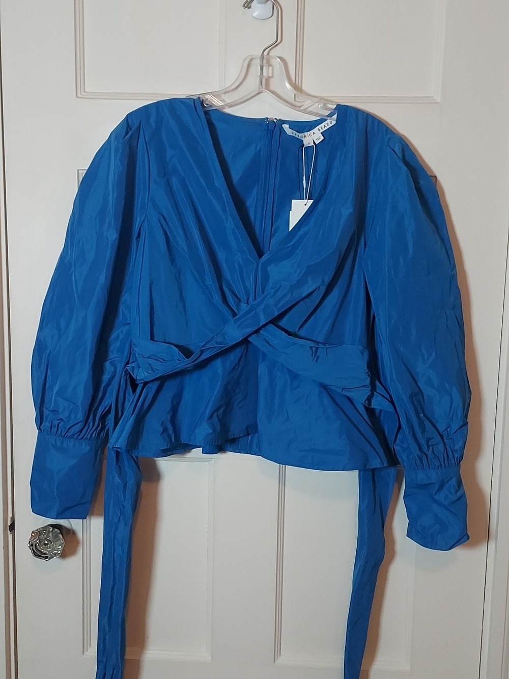 Veronica Beard Seema Long Sleeve Crisscross Blouse In Bluebell Sz 8 - Picture 5 of 16